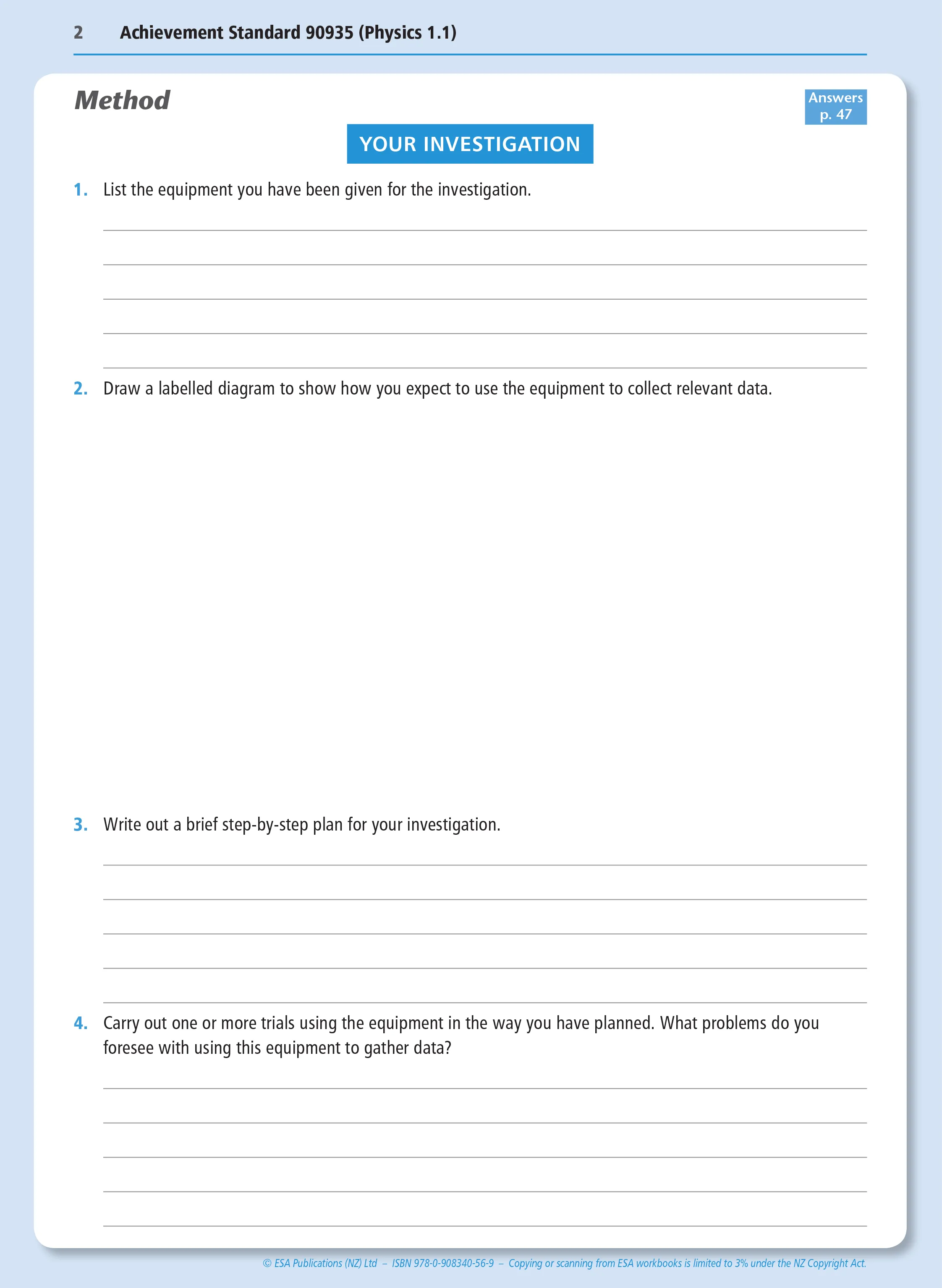 Level 1 Practical Physics Investigation 1.1 Learning Workbook