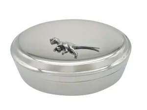Silver Toned Textured Velociraptor Dinosaur Pendant Oval Trinket Jewelry Box